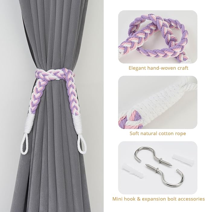NICEEC 4 Pack Natural Cotton Rope Curtain Tiebacks Elegant Boho Style - Image 2