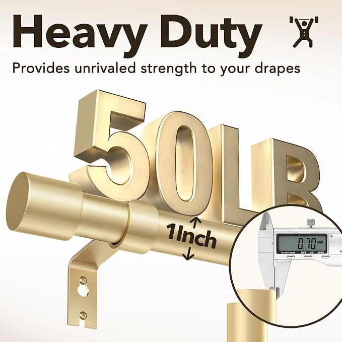 Extra Long Curtain Rods for Windows 32 to 240 Inch, 1 Inch Gold Heavy Duty - Image 4