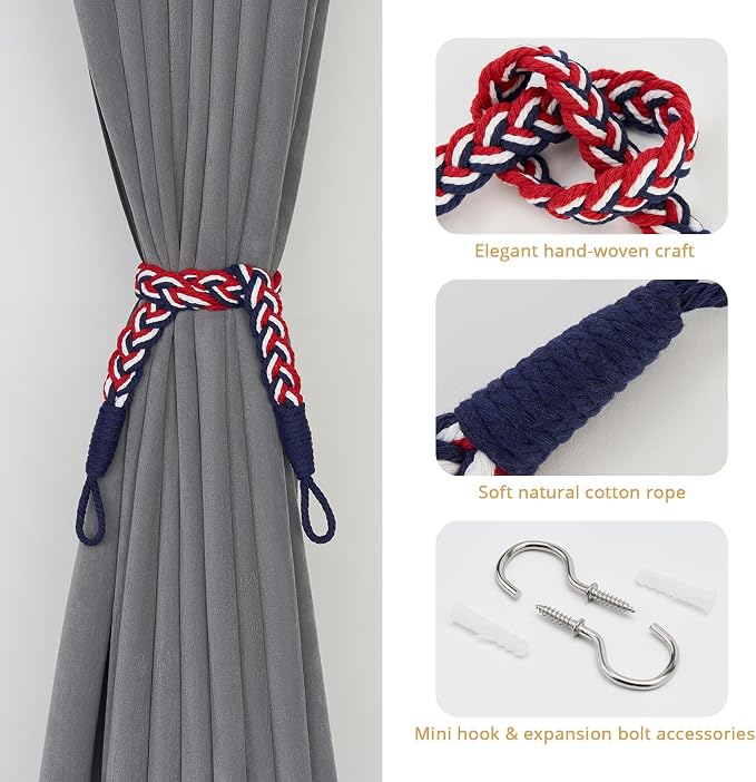 NICEEC 2 Pack Natural Cotton Rope Curtain Tiebacks Elegant Boho Style - Image 2