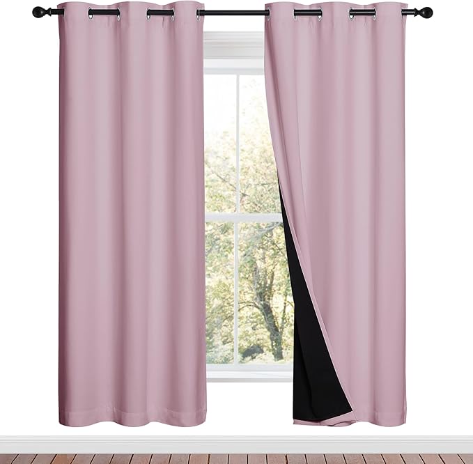 NICETOWN 100% Blackout Window Curtain Panels, Baby Pink, 2 Pieces, 42-inch Wide by NICETOWN