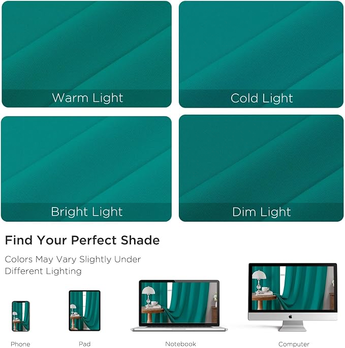 CUCRAF Turquoise Blackout Curtains 96 inch Length 2 Panels Set, Rod Pocket Room - Image 4