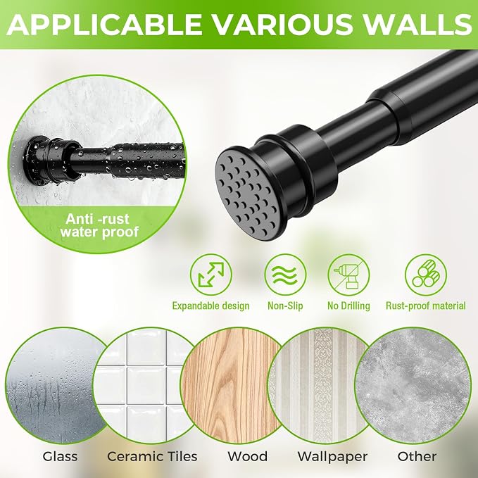 2 Pack Spring Tension Rods 28-48 Inches No Drill Tension Curtain Rods Black - Image 6