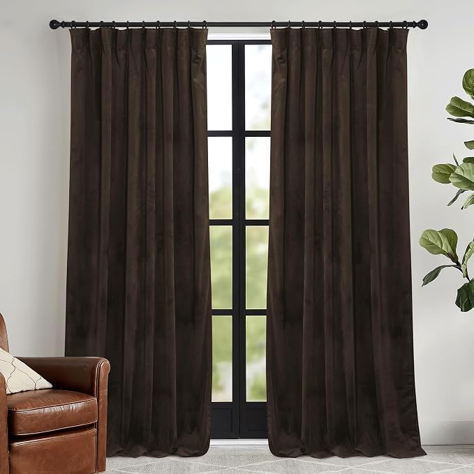 RYB HOME Brown Velvet Curtains 72 inches by RYBHOME