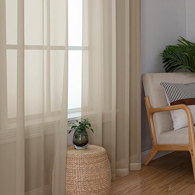 Aiyufeng Taupe Sheer Curtains 63 Inches Long 2 Panels Set, Semi Transparent - Image 5