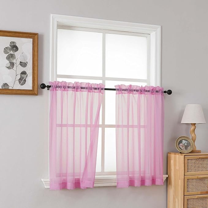 Light Pink Small Sheer Curtains Tier 24 Inches Length 2 Pieces, Light Filtering - Image 8