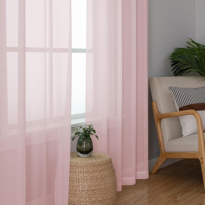 Aiyufeng Blush Pink Sheer Curtains 63 Inch Length 2 Panels Set, Light Filtering - Image 5