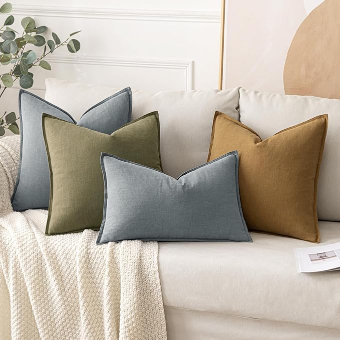 MIULEE Decorative Linen Pillow Covers 20x20 Inch Gray ​Boho Farmhouse​ ​Neutral - Image 4