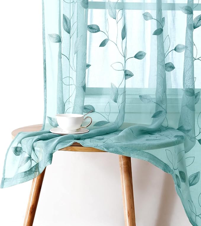 HOMEIDEAS Turquoise Aqua Sheer Curtains 52 X 96 Inches Length 2 Panels - Image 7