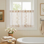 jinchan Belrose Linen Floral Kitchen Curtains 24 inch Length Embroidered - Image 9