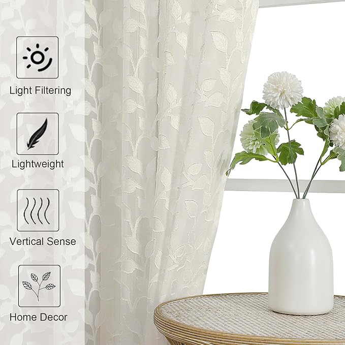 Chyhomenyc Ivory Sheer Curtains 72 Inches Long 2 Panels Set, Light Filtering - Image 3