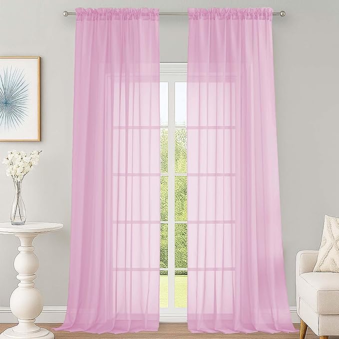 OWENIE Pink Sheer Curtains 120 Inches Long 2 Panels Set, Airy Lightweight Sheer by OWENIE