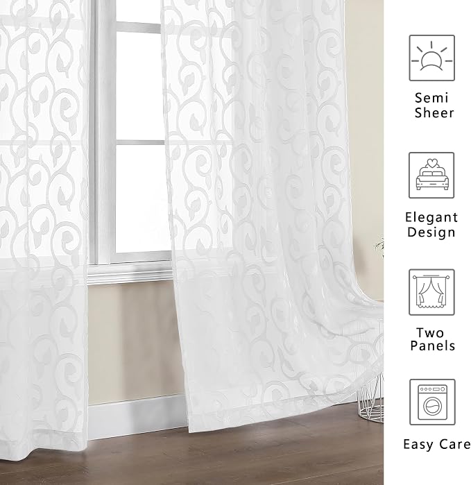 OWENIE Furman Sheer White Curtains 90 inches Long - Image 8