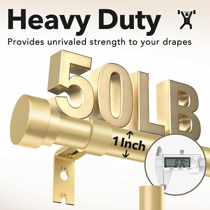 Extra Long Curtain Rods for Windows 32 to 240 Inch, 1 Inch Gold Heavy Duty - Image 6