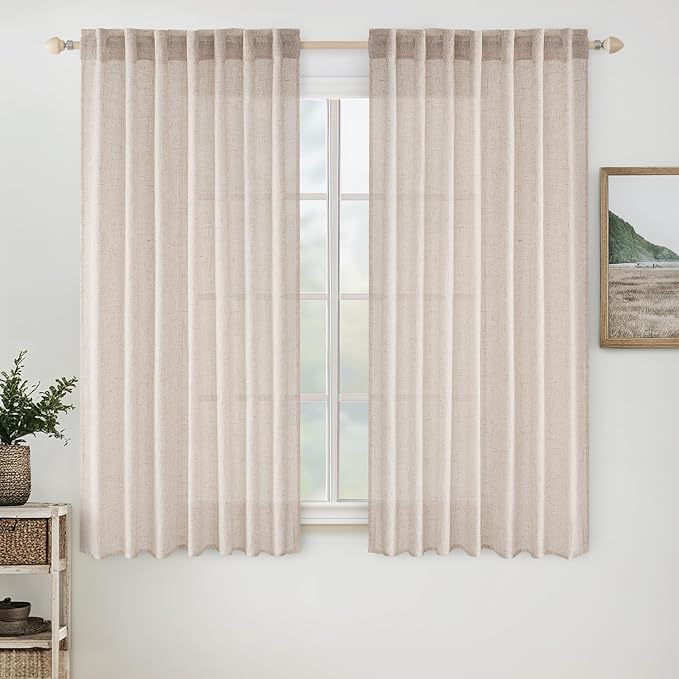 MIULEE Natural White Linen Curtains 60 Inch Length 2 Panels by MIULEE