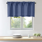 OWENIE Bob 1 PCS Blue Valances for Windows, Faux Linen Textured Kitchen Window by OWENIE