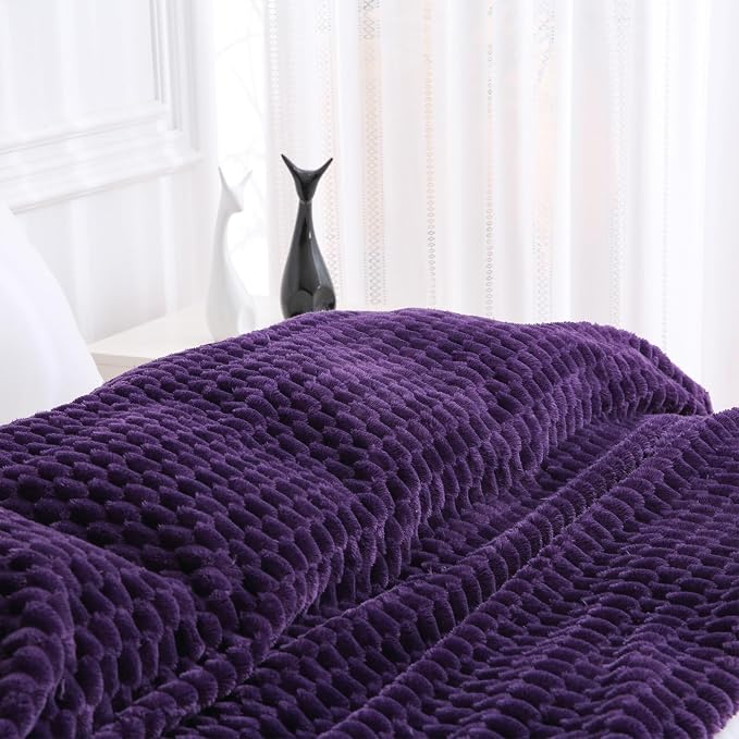 Puncuntex Deep Purple Throw Blanket 60"×80" inches Fuzzy 3D Jacquard Decorative - Image 2