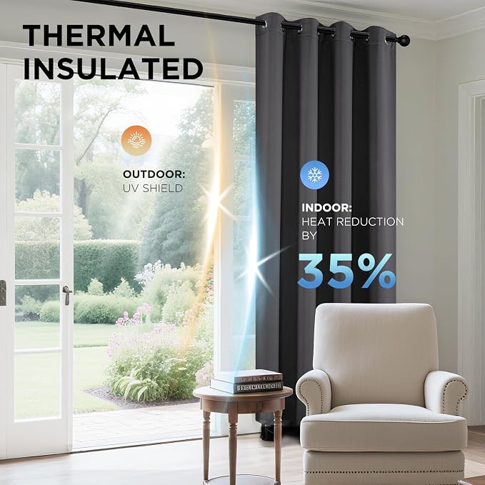 Joydeco Grey Curtains 84 Inch Long, Room Divider Blackout Curtains - Image 4