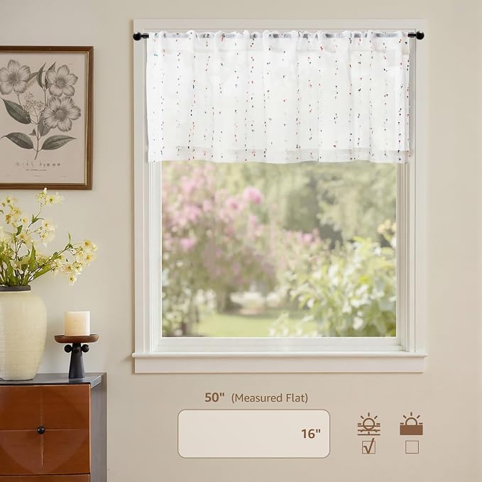 jinchan Valance Curtains for Windows 16 Inch Colorful Mini Pom-Pom Country - Image 2