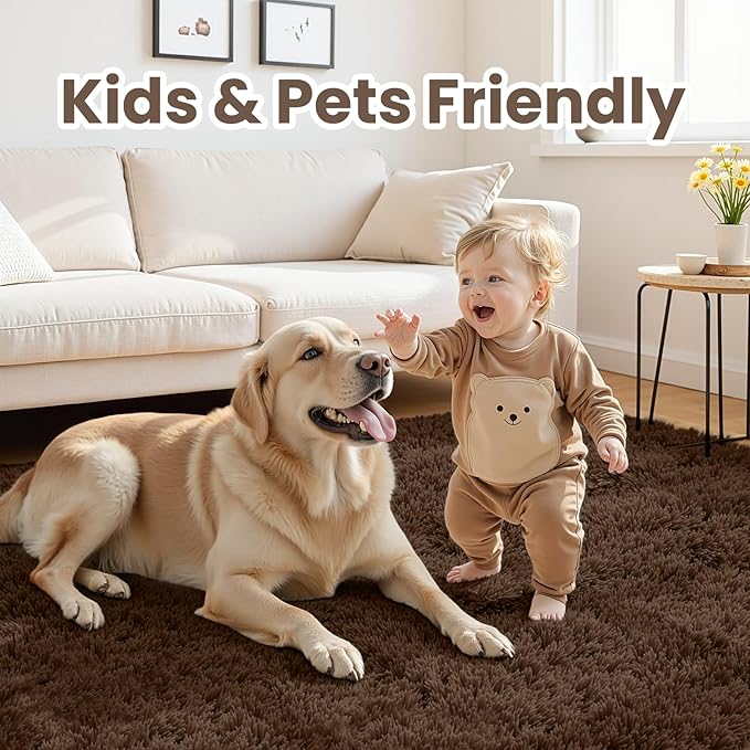 4x6 Area Rugs for Living Room Rug: Soft Fluffy Shag Brown Rugs for Bedroom - Image 3