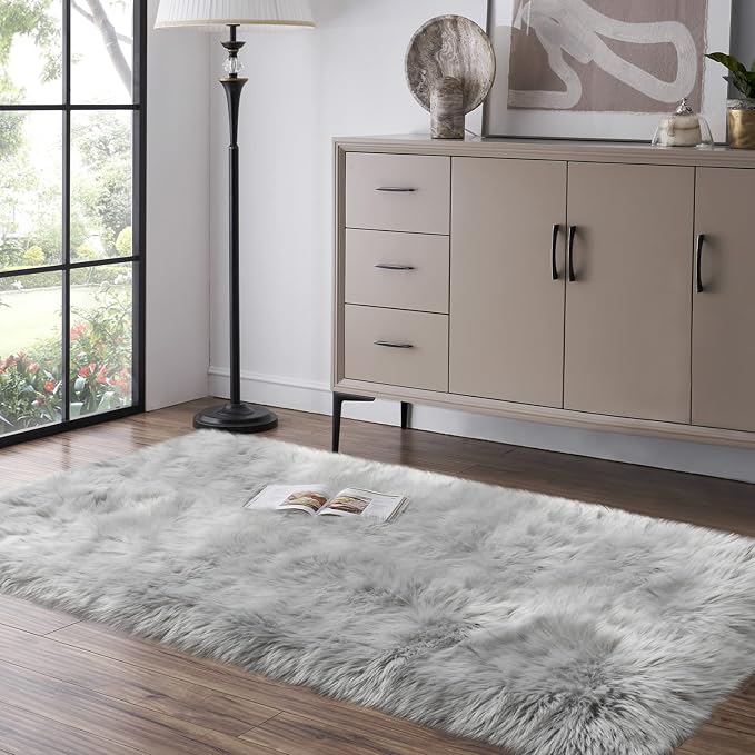 Grey Fluffy Rug for Bedroom, Cozy Shaggy Fuzzy Plush Floor Carpet for Nursery - Image 8