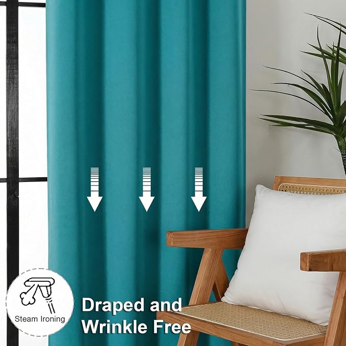 Simplebrand Ava Teal Short 36 Inches Blackout Curtain 2 Panels Set, Half Window - Image 7
