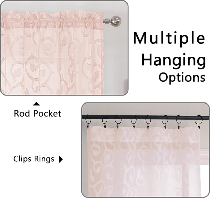 OWENIE Furman Blush Sheer Curtains 63 inch Length - Image 4