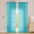 OWENIE Turquoise Sheer Curtain 90 Inches Long 2 Panels Set, Solid Filmy Drapes - Image 2