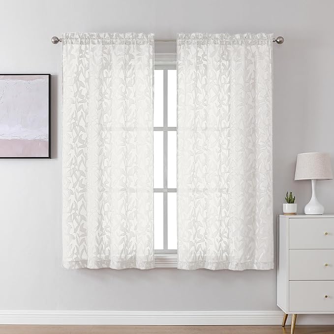 Lecloud Leia Ivory Sheer Curtains 45 Inch Length 2 Panels, Elegant Balance by Lecloud