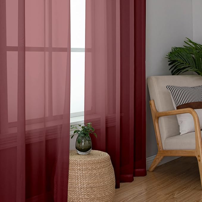 Simplebrand Burgundy Red Sheer Curtains 84 Inches Long, Light Filtering Rod - Image 5