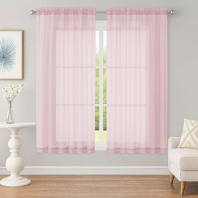 OWENIE Sheer Blush Curtains, Sheer Curtains 63 inch Length 2 Panels Set by OWENIE