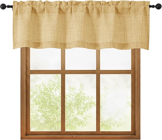 OWENIE Gold Valances for Windows 1 Pcs, Light Filtering Textured Farmhouse by OWENIE