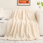 Puncuntex Cream White Throw Blanket 60"×80" inches Fuzzy 3D Jacquard Decorative by Puncuntex