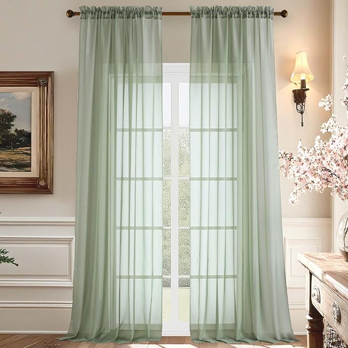 Aiyufeng 108 Inch Sage Green Sheer Window Curtains by Aiyufeng