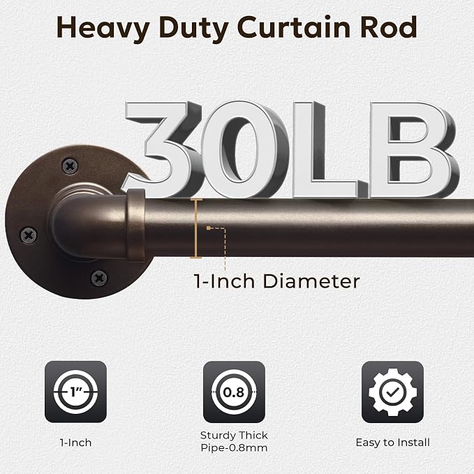 Zeerobee Curtain Rods for Windows 66 to 120, 1 Inch Industrial Wrap Around - Image 4