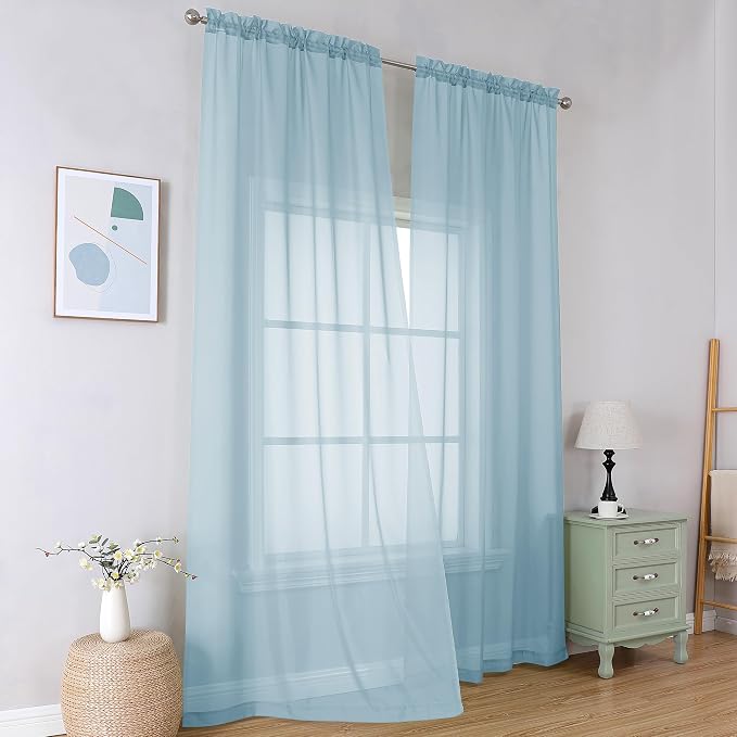 Simplebrand Light Blue Sheer Curtains 96 Inches Long, Light Filtering Sky Blue by Simplebrand