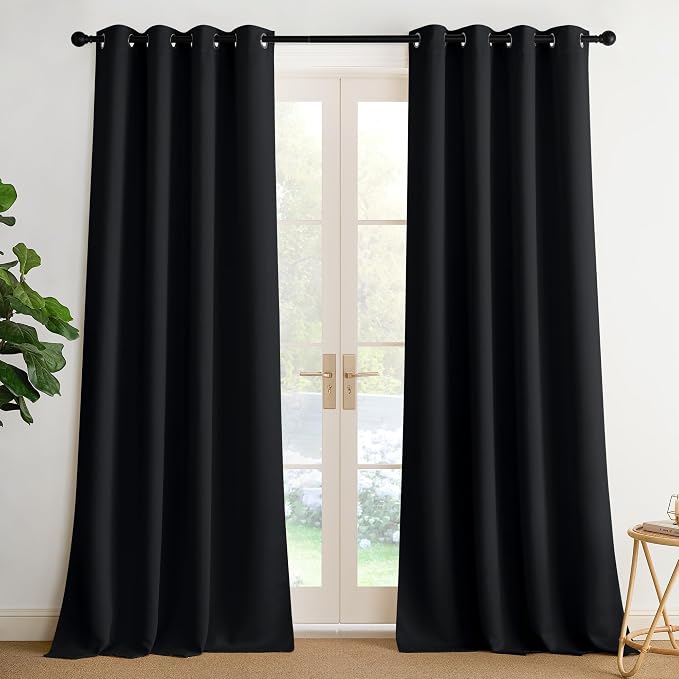 NICETOWN Room Darkening Draperies Curtains Panels, 2 Panels Black W52 x L96 by NICETOWN