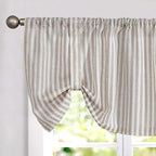 jinchan Tie Up Linen Textured Striped Bow Tie Curtain by JINCHAN