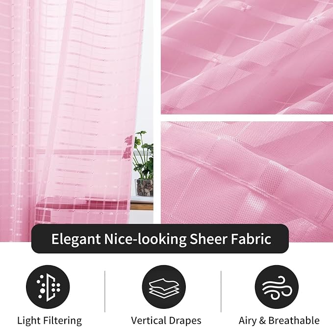 SpaceDresser Check Sheer Curtains 54 Inches 2 Panels Set, Rod Pocket Plaid - Image 5
