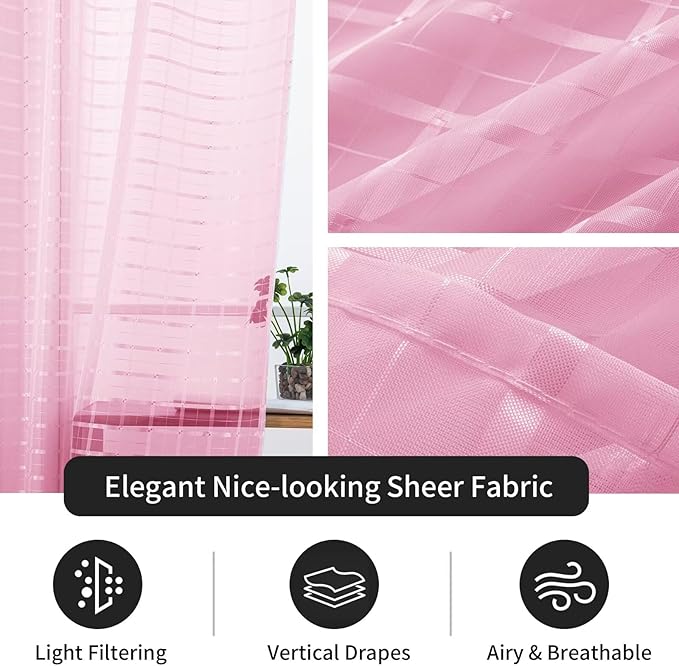 SpaceDresser Check Sheer Curtains 63 Inches 2 Panels Set, Rod Pocket Plaid - Image 5