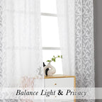Lecloud Leia White Sheer Curtains 96 Inches Long 2 Panels, Airy Voile Jacquard - Image 3