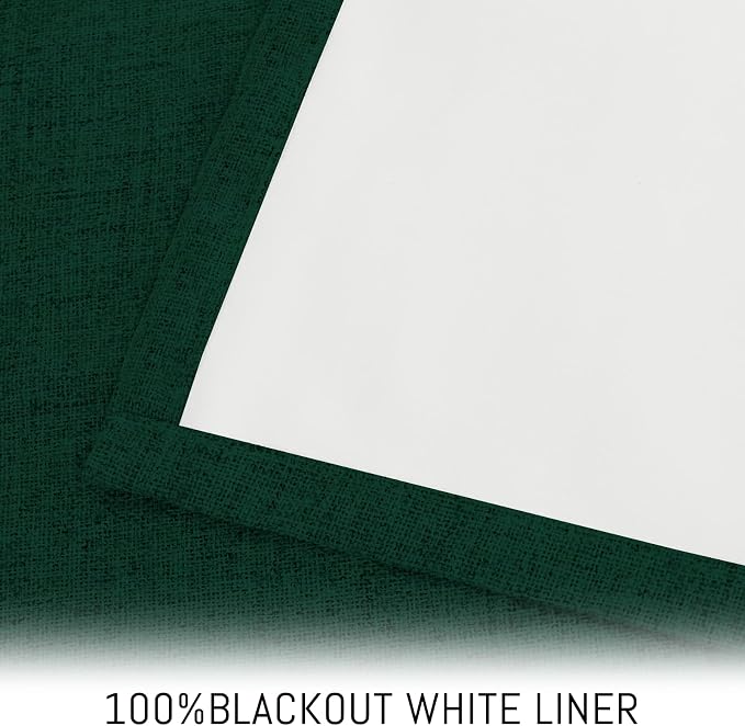 Yakamok Dark Green Linen Curtains 100% Blackout 96 Inches Long, Room Darkening - Image 3
