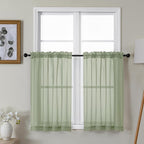 Gwine Sage Green Sheer Kitchen Curtains 36 Inch Length, Light Filtering Voile by Gwine