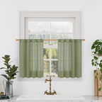 LAMIT Sage Green Linen Curtains 24 Inch Length, Semi Sheer Light Filtering by LAMIT
