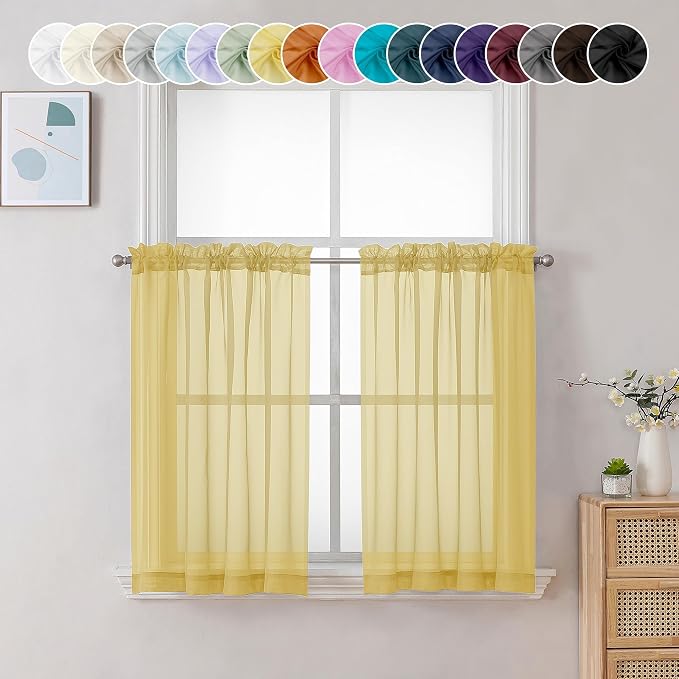 Chyhomenyc Mustard Yellow Short Sheer Curtains 24 inch Length, Light Filtering by Chyhomenyc