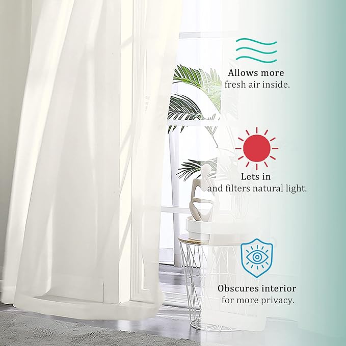 OVZME Ivory Sheer Curtains 90 Inches Long 2 Panels - Image 7