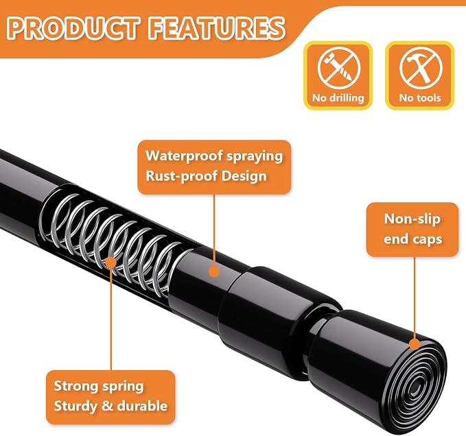 KXLife 2 Pcs Tension Curtain Rod 35 to 46 Inches, 5/8" Diameter Spring Curtain - Image 3