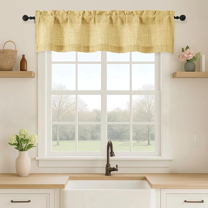 OVZME Valance for Windows, Light Filtering Faux Linen Textured Small Short by OVZME