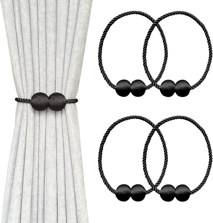Melaluxe 4 Pack Magnetic Curtain Tiebacks, Decorative Curtain Holdbacks by Melaluxe