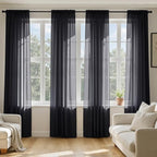 MIULEE Black Sheer Curtains 102 Inches Long 4 Panels Set, Light Filtering Rod by MIULEE