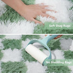 Area Rugs for Bedroom Living Room, 8x10 Green and White Fluffy Soft Checkered - Image 4